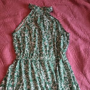 Floral Green Halter Dress